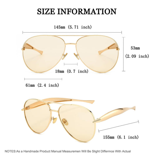 Gold Aviator Sunglasses for Women Men Trendy Oversized 70s Aviators Sun Gl