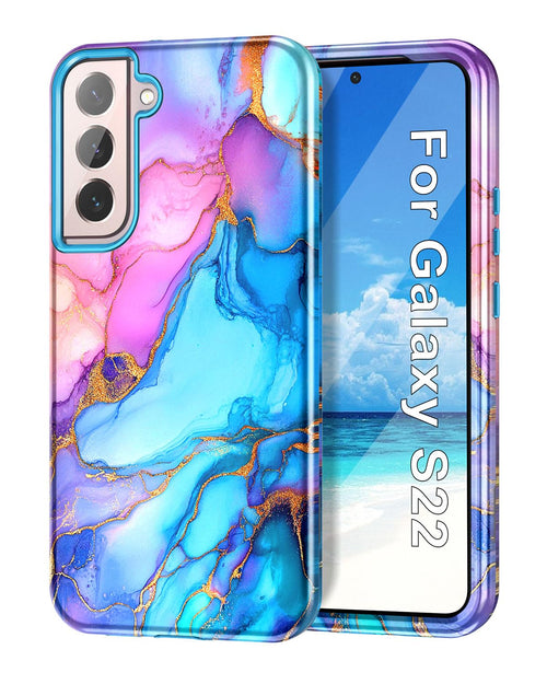 for Samsung Galaxy S22 5G Case,Marble Pattern 3 in 1 Heavy Duty Shockproof Full