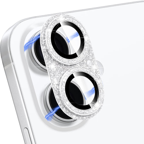 17 Camera Lens Protector — 9H Tempered Glass Bling Glitter Full Cover, Silver
