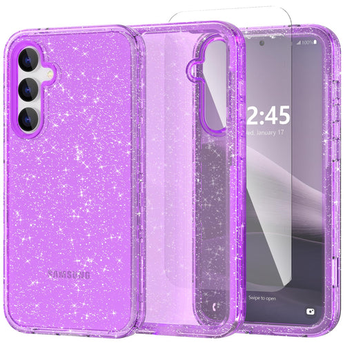 Galaxy S24 FE Glitter Case | Purple Bling Shockproof Bumper Protective Cover for Samsung S24 FE 5G
