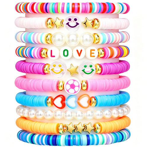 10pcs Friendship Bracelets for Teen Girls & Women: Beaded, Preppy, Beach Styles