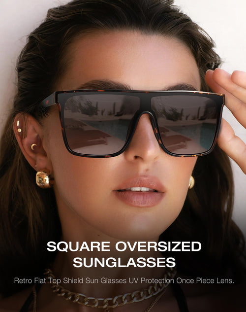 Square Oversized Sunglasses for Women Men Retro Flat Top Shield Sun Glass