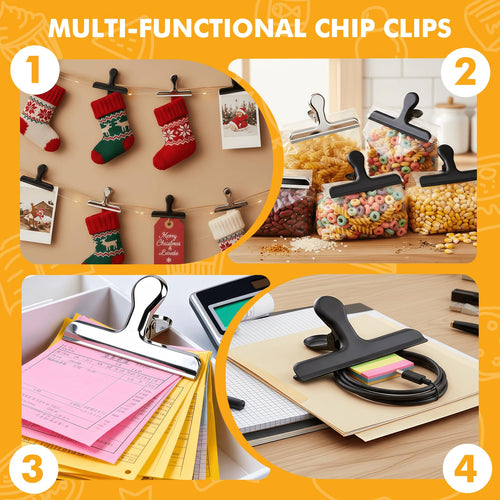 12Pcs Sliver Stainless Steel Chip Clips for Food Packages, Metal Kitc