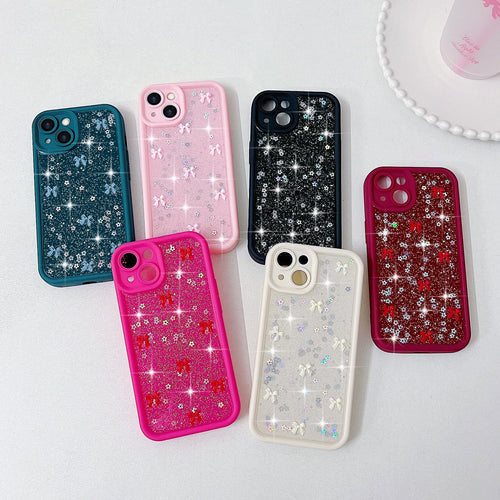 15 Case, Cute for Women Girls Ribbon Bow Pattern Glitter Aesthetic Sh
