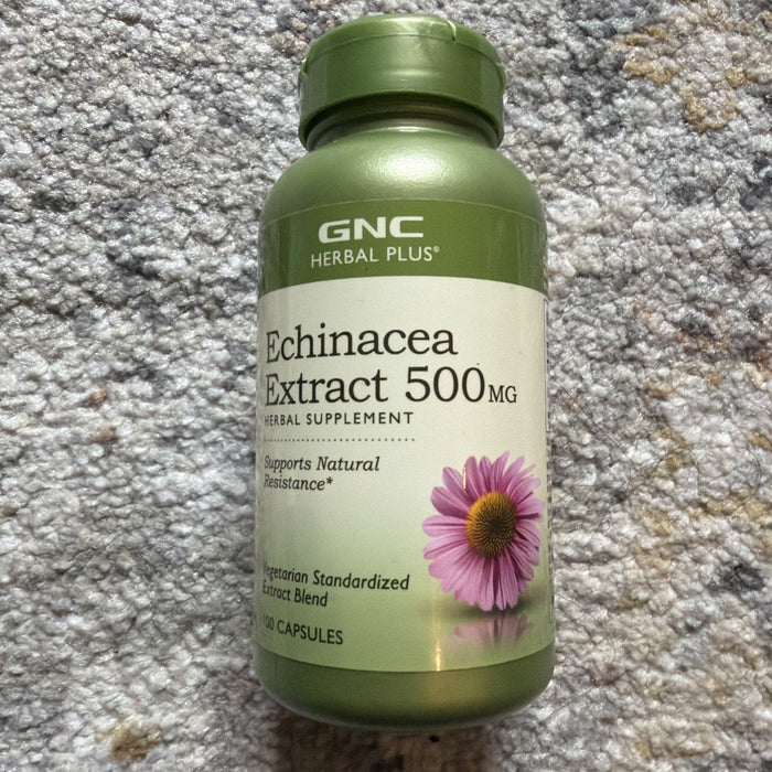GNC Herbal Plus Echinacea Extract 500 mg Herbal Supplement 100 Capsules Exp 9/28