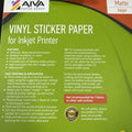Printable Vinyl Sticker Paper for Inkjet, Matte White, 100 Self-Adhesive Sheets