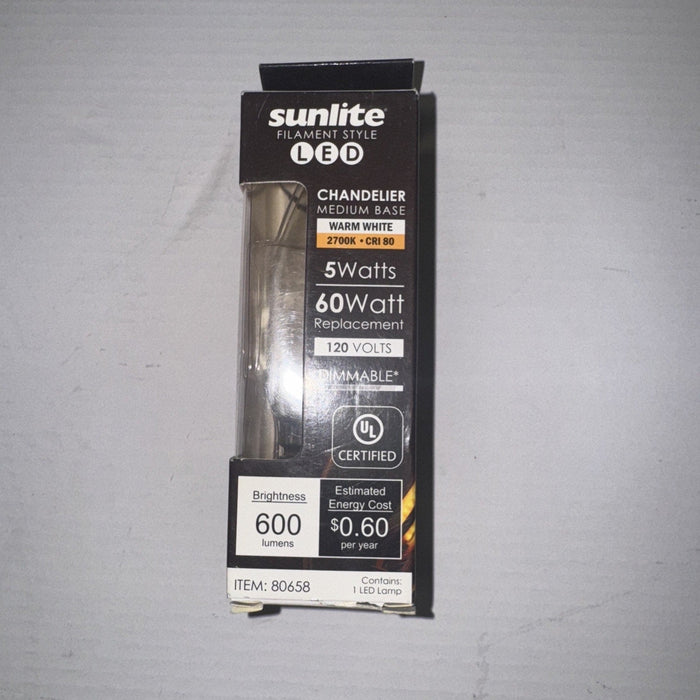 Sunlite Chandelier LED Bulb, 5W 120V, 600 Lumens (#80658), 6-Pack