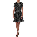 Aqua Laser-Cut Floral Flounce Dress, Size Medium