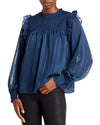 AQUA Smocked Yoke Ruffled Jacquard Top