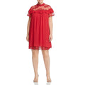 Lost Ink Womens Lace Trim Ruffled Shift Dress, Size 2X, Red