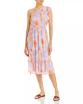 Aqua Abstract Print One Shoulder Dress, Size Small