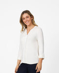 Cable and Gauge Womens Lace Trim Henley Top - Whisper White, large