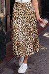 Camel Leopard Print High-Waisted Midi Skirt, Medium