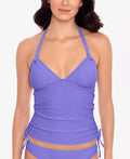 Salt + Cove Preppy Rib Side-Shirred Tankini Top, Size Medium
