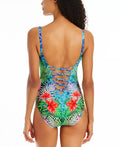 Blue Rod Tropical Flight High Neck One Piece Swimsuit, Size 6