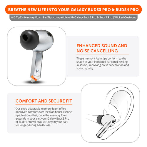 Galaxy Buds Pro 3 & 4 Memory Foam Ear Tips - WC TipZ Galaxy