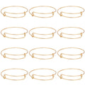 12Pcs Gold Expandable Bangle Adjustable Wire Bracelets Stainless Steel Blank Met