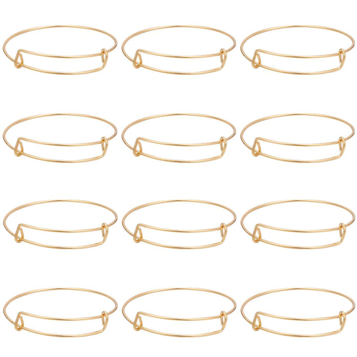 12Pcs Gold Expandable Bangle Adjustable Wire Bracelets Stainless Steel Blank Met