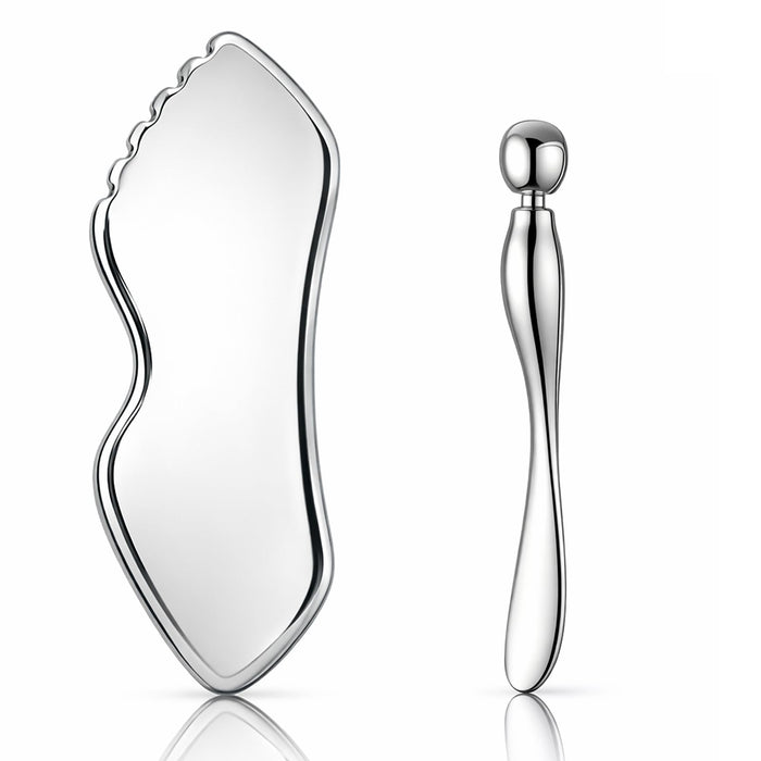 Steel Gua Sha Facial Tools 2 Pack — Face & Body Skin Massage Sculpting Tools, Gi