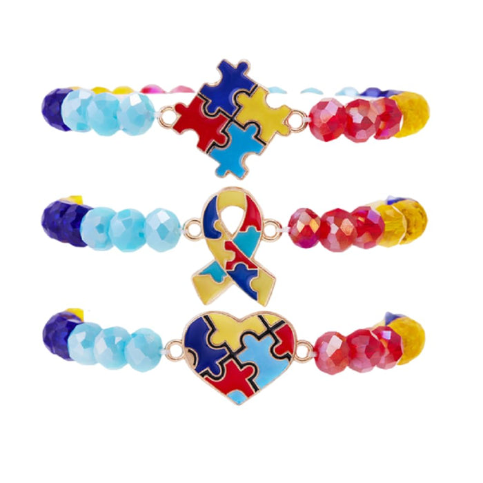 Autism Awareness Elastic Bracelets Multilayer Ribbon Love Heart Puzzle Cross Cry