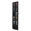 Shoe Organizer 12 Mesh Pockets — Hanging Storage with 4 Metal Hooks, Black