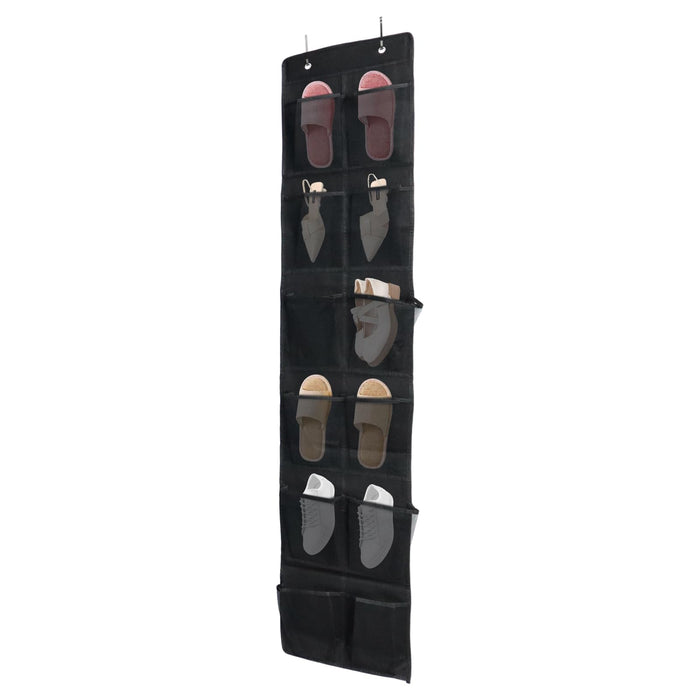 Shoe Organizer 12 Mesh Pockets — Hanging Storage with 4 Metal Hooks, Black
