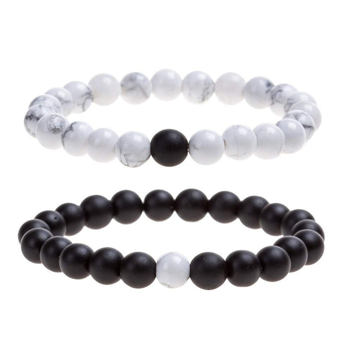 CNLQ Long Distance Bracelets For Lovers Couples Matching Gift Matte Agate 8mm Be