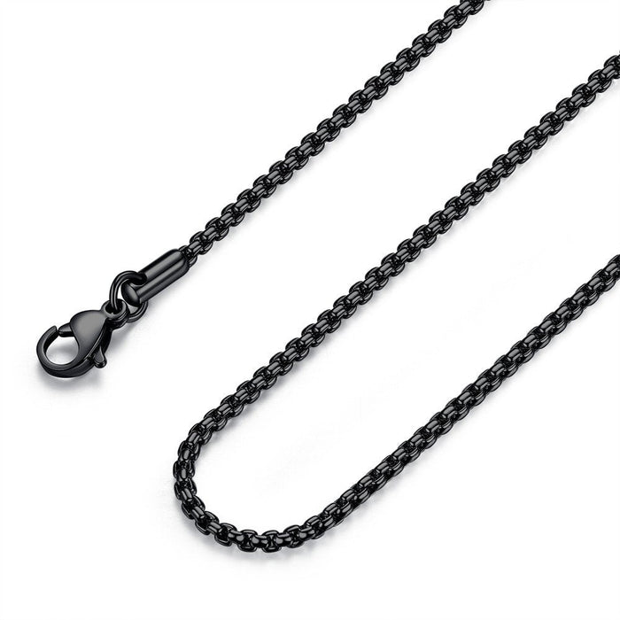 Mens Womens 2mm Stainless Steel Black Rolo Cable Chain Necklace (24 Inch)
