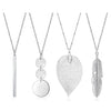 4 PCS Long Necklaces for Women - Fashion Pendant Necklace Jewelry, Silver Bar Fe