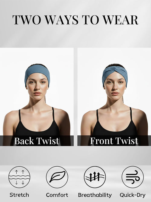 Stretchy Headbands for Women - Wide Ribbed Hair Band with Twist Knotted for Yoga
