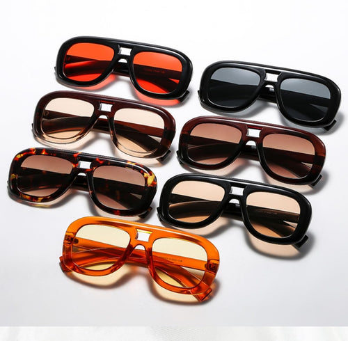 Square Aviator Sunglasses for Women Men Flat Top Frame 70s Oversized Squa