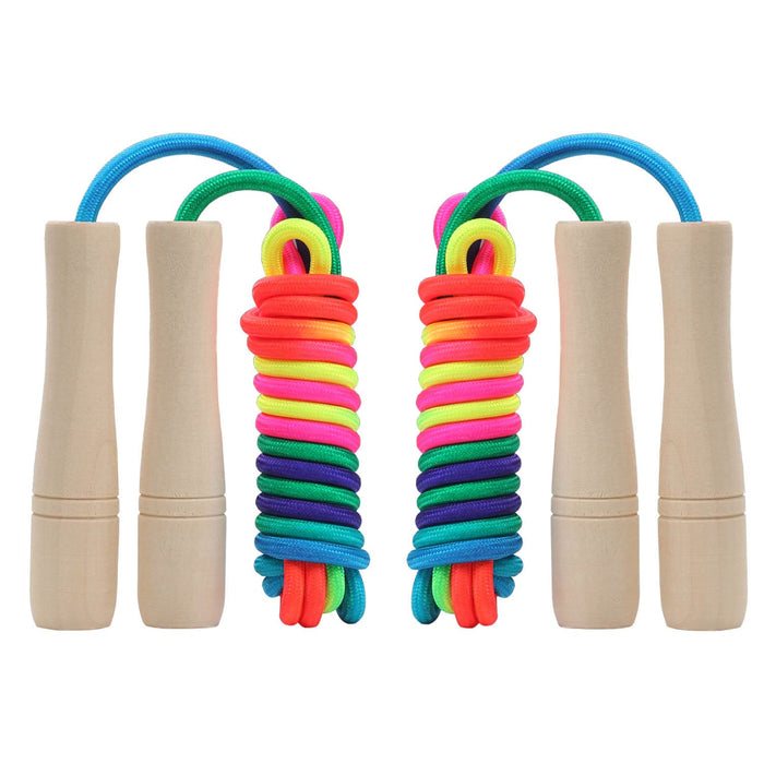 Pack Jump Rope for Kids, 8.5ft Adjustable Jump Rope with Wooden Handle and Rainb