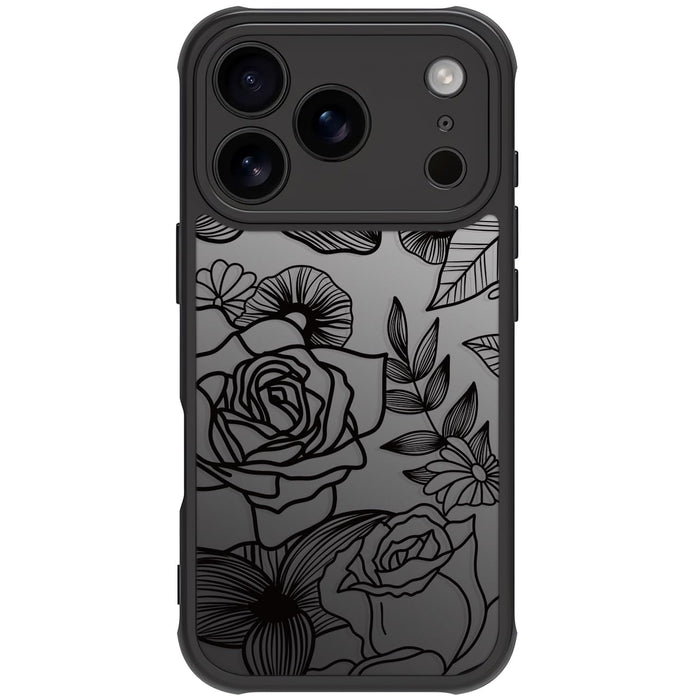 Flower Case For Iphone 17 Pro, Rose Aesthetic Black Line Art Floral Pattern Prin
