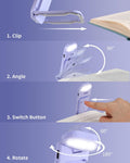 Book Reading Light, Rechargeable Clip on Booklight, Eye Caring 3 Color Temperatu