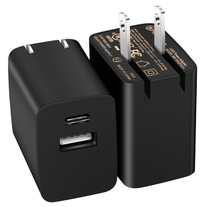 Wall Charger Block 20W, 2-Pack Dual Port Wall Charger Adapter With Foldable Plug