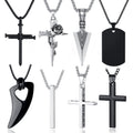8 Pcs Necklace for Men, Mens Necklaces Jewelry Set, Black and Silver Stainless S