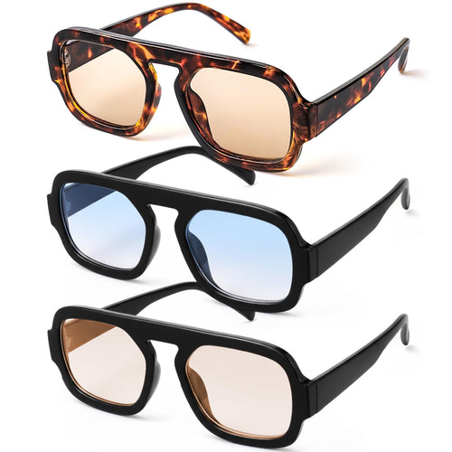 Pack Retro Square Aviator Sunglasses for Women Men 70s Fashion Sun Glasses wit