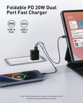 Wall Charger Block 20W, 2-Pack Dual Port Wall Charger Adapter With Foldable Plug