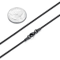 Mens Womens 2mm Stainless Steel Black Rolo Cable Chain Necklace (24 Inch)