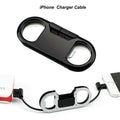 Lightning Keychain Charging Cable — Carabiner Bottle Opener Short Cable Gift, Bl