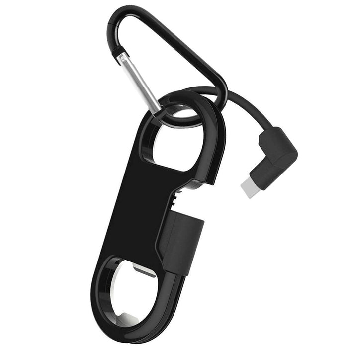 Lightning Keychain Charging Cable — Carabiner Bottle Opener Short Cable Gift, Bl