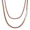 Brown Waterproof Braided Leather Cord Necklace with Durable Stainless Steel Snap