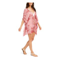 Raviya Drawstring-Tie Kimono Deep V Neck Crochet Swimsuit Cover Up, Size Small