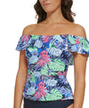Tommy Hilfiger Womens Printed Ruffled Off-the-Shoulder Tankini Top , Size XS