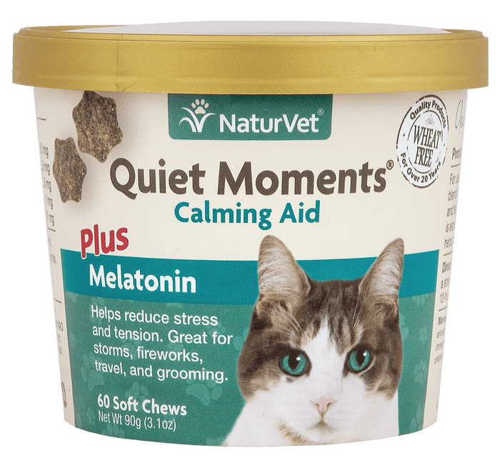 6X NaturVet Quiet Moments Calming Aid + Melatonin Soft Chews for Cats 60ct