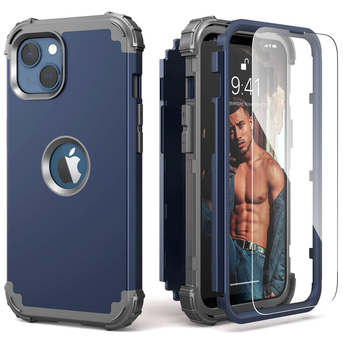 for iPhone 13 Case with Screen Protector, for iPhone 14 Case, Hybrid Shockproof