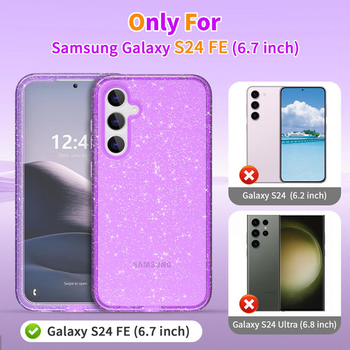 Galaxy S24 FE Glitter Case | Purple Bling Shockproof Bumper Protective Cover for Samsung S24 FE 5G