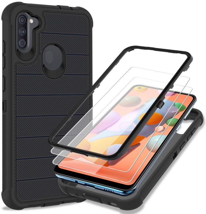 Galaxy A11 Case + Heavy-Duty Protection + HD Screen Protector – Sleek Black Desi