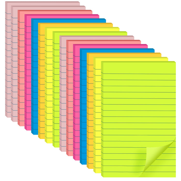 Lined Sticky Notes 4x6 in Post, 7 Bright Colors with Lines Self-Stick Note