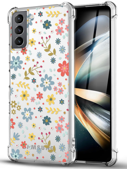 for Samsung Galaxy S21 Case, Clear TPU Bumper Women Girl Phone Case, Flower Soft